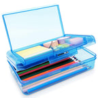 Nuozme Double Layer Large Capacity Pencil Box,Plastic Translucent Pencil Box, Hard Pencil Cases With Snap-Tight Lid For Pens, Pe