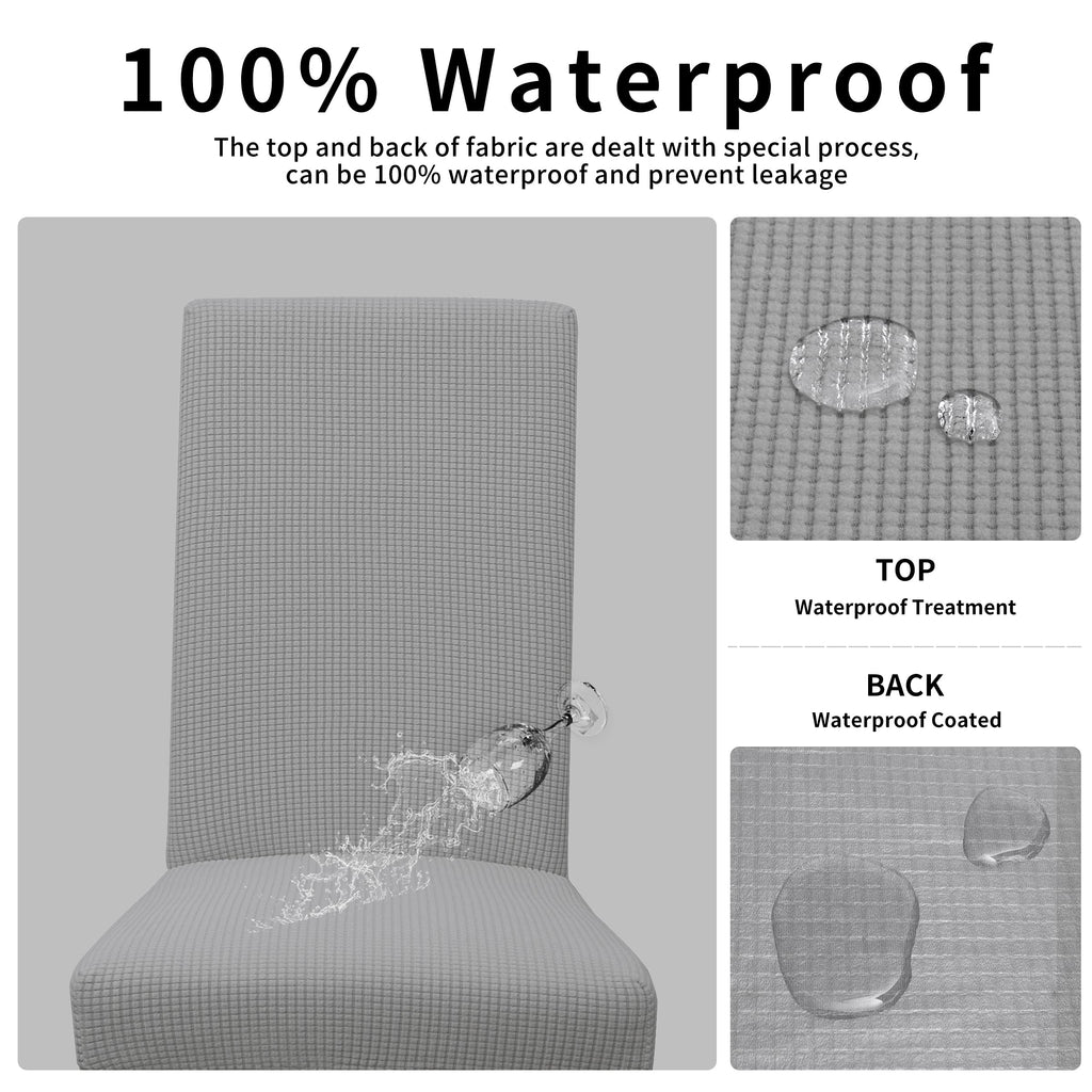 Easy-Going 100% Waterproof Dining Room Chair Cover Set Of 2, Stretch Jacquard Parson Chair Slipcover Removable Washable Chair Protector For Home, Restaurant, Banquet (Large, Light Gray)