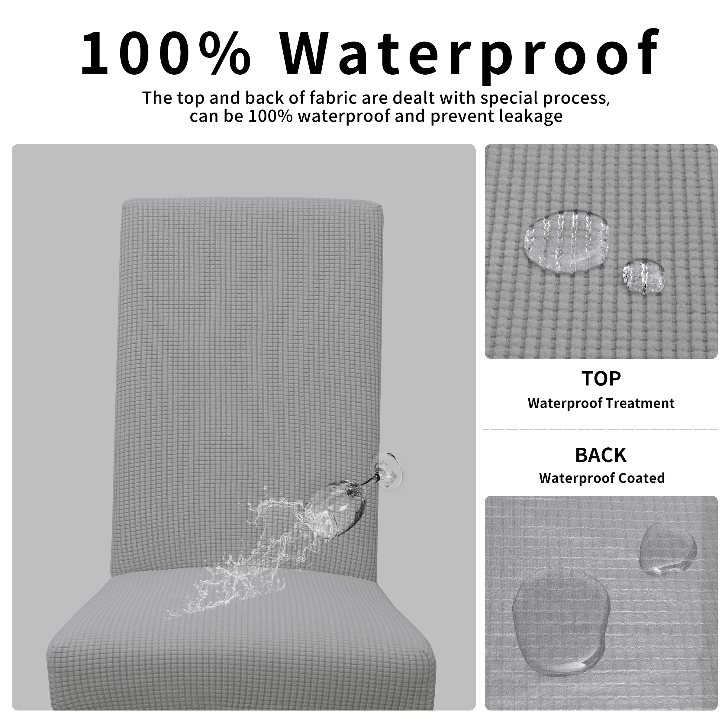 Easy-Going 100% Waterproof Dining Room Chair Cover Set Of 2, Stretch Jacquard Parson Chair Slipcover Removable Washable Chair Protector For Home, Restaurant, Banquet (Large, Light Gray)