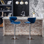 Masaccio Velvet Upholstered Adjustable Swivel Barstool, Set Of 2, Blue