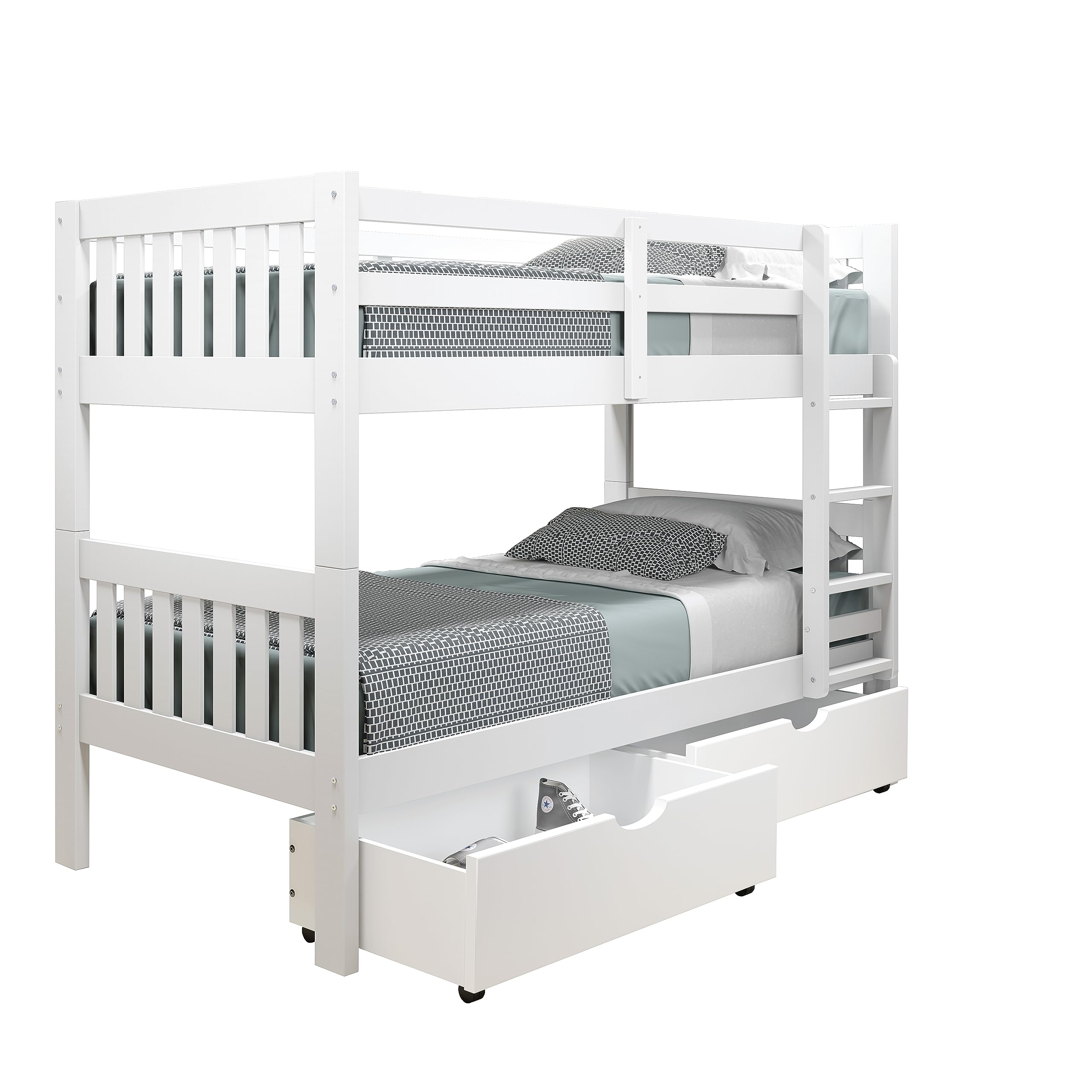 Donco Kids Austin Mission Twin Over Twin White Bunkbed With Dual Underbed Drawers