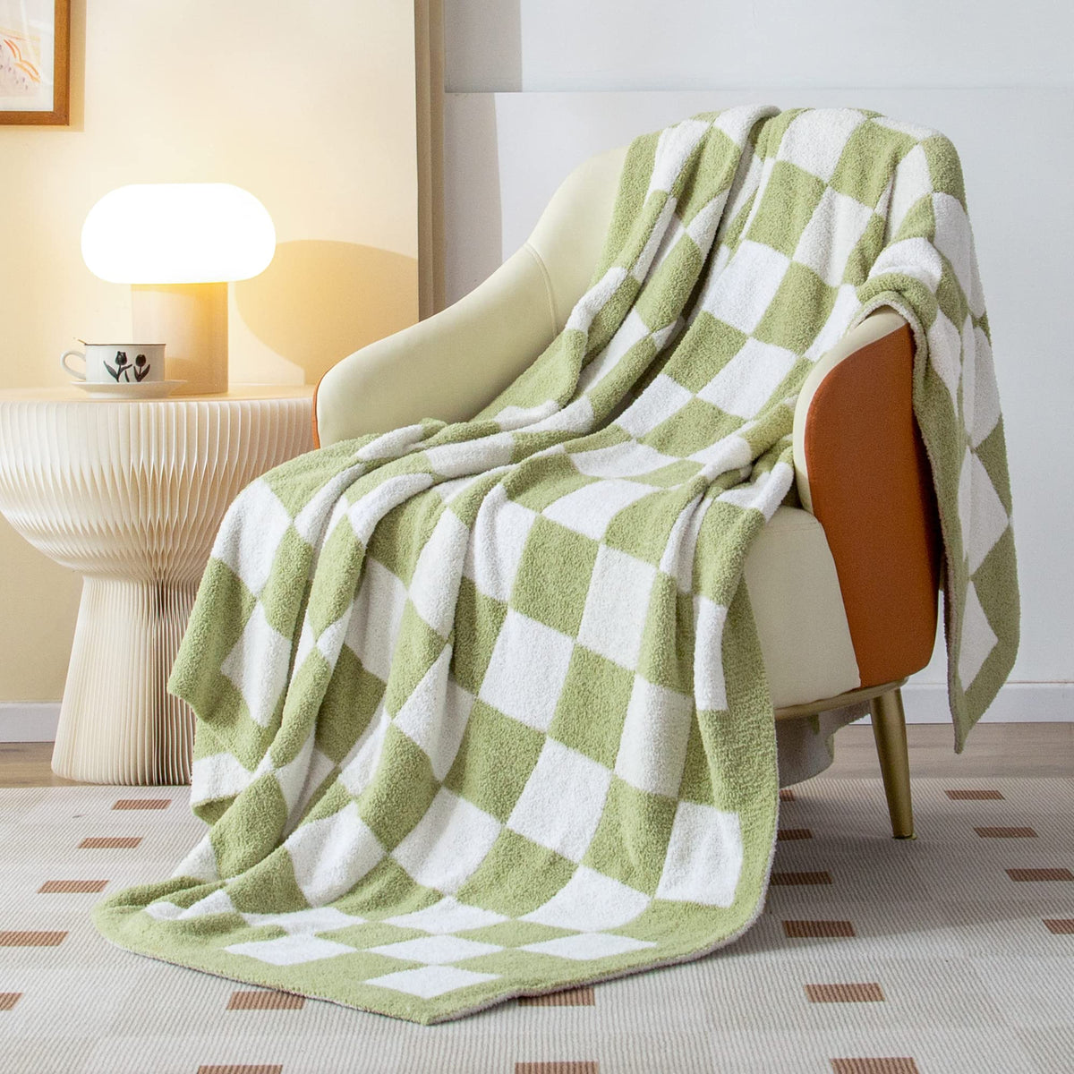 Searoomy Checkered Throw Blanket, Ultra Soft Cozy Microfiber Knit Throw Blanket, Warm Fluffy Reversible Checkerboard Throw Blank