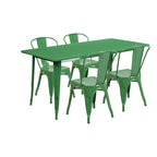 Flash Furniture Commercial Grade 31.5" x 63" Rectangular Green Metal Indoor-Outdoor Table Set with 4 Stack Chairs