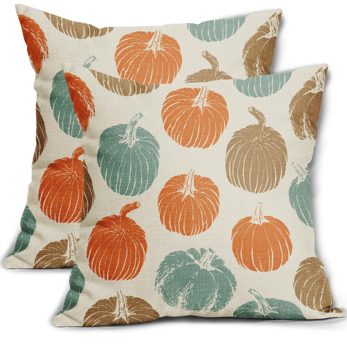 Aytipun Brown Orange Light Blue Pumpkin Fall Pillow Covers 18X18 Set Of 2 Autumn Harvest Print Thanksgiving Decorative Throw Pil