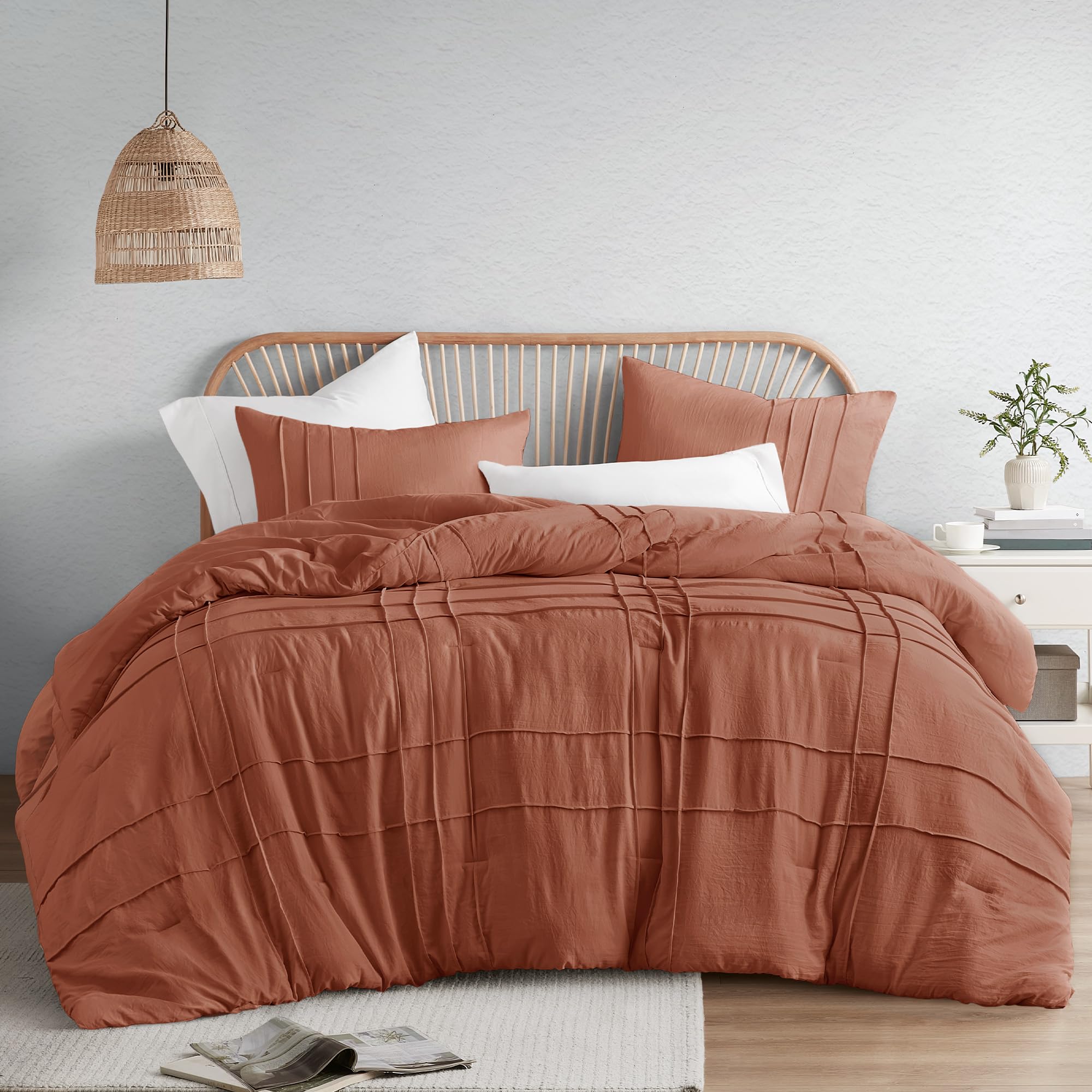 Comfort Spaces Clay Full Size Comforter Set - 3 Pieces Pintuck Pleated Bedding Sets, All Season Lightweight, Extra Softness Pre-
