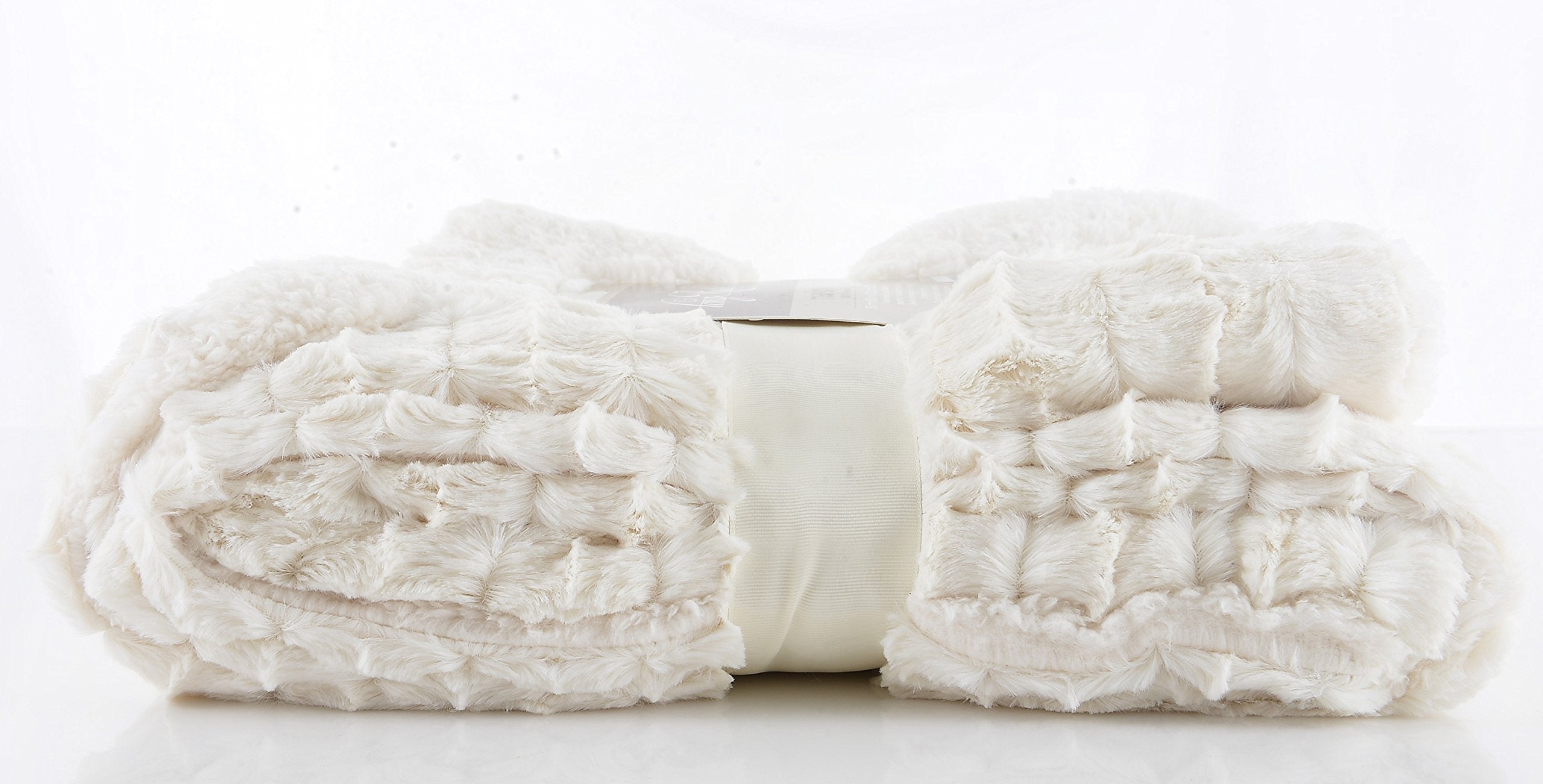 Long Rich Longrich Embossed Faux-Fur Reversible Sherpa, Ivory Throw Blanket 50 In X 60 In