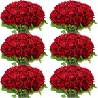50 Pcs Artificial Rose Flower Realistic Silk Roses with Stem Bouquet of Flowers Plastic Flowers Real Looking Fake Roses for Home