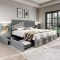 Allewie Upholstered King Size Platform Bed Frame With 4 Storage Drawers And Headboard, Diamond Stitched Button Tufted, Mattress Foundation With Wooden Slats Support, No Box Spring Needed, Light Grey