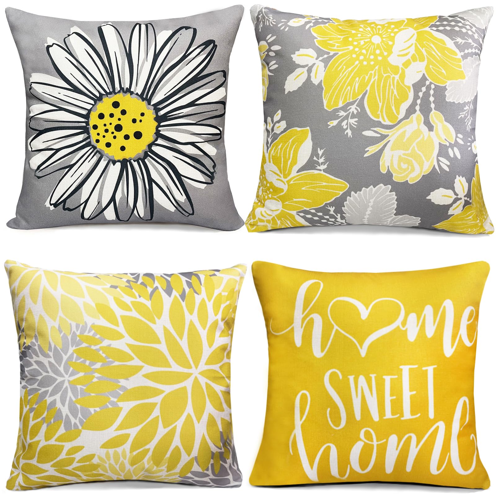 Rysmiyou Decorative Throw Pillow Covers Set Of 4 Yellow Pillow Covers 22X22 Inch Throw Pillow Cases Linen Square Pillow Case,Mod