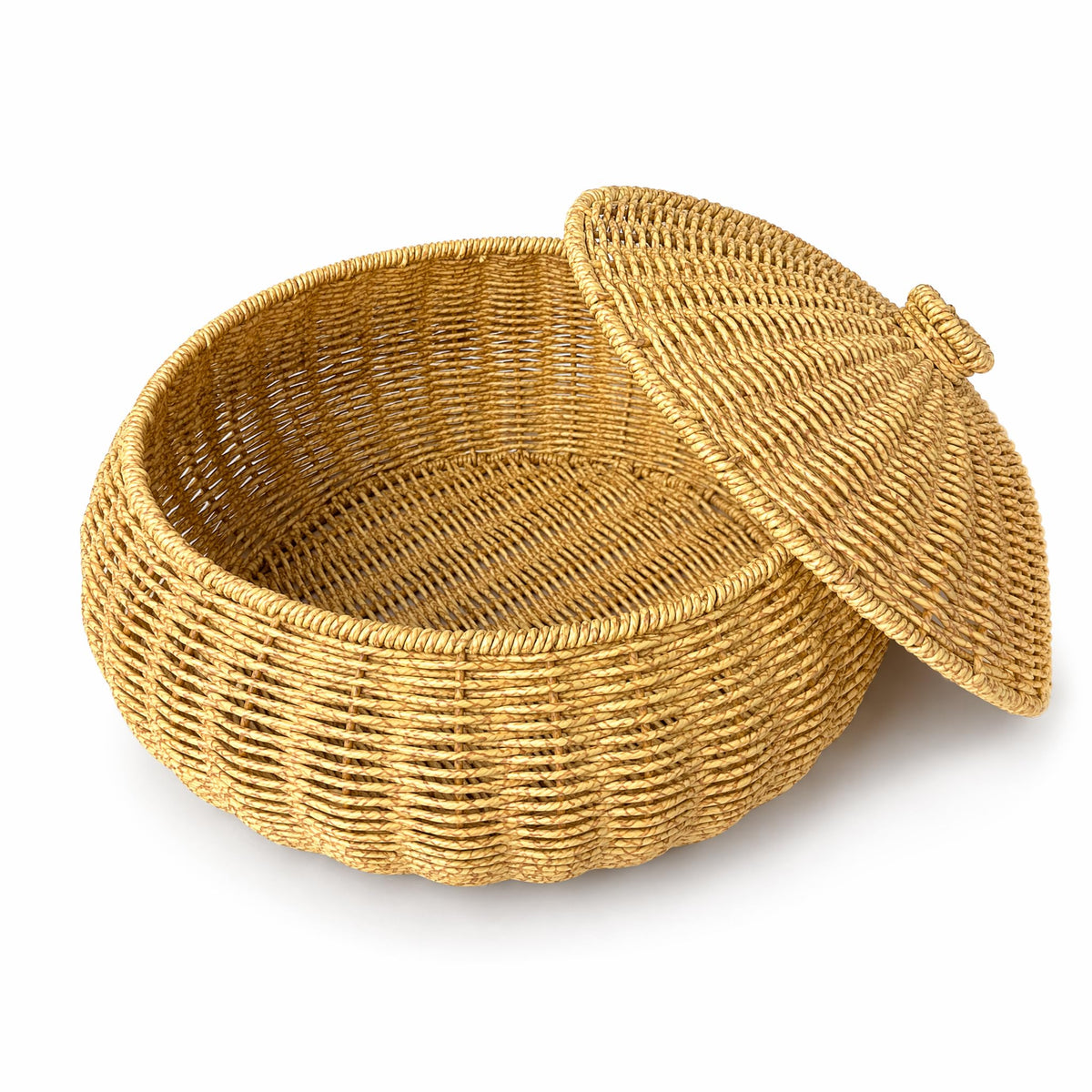 Rattan Look Lidded Basket for Kitchen Bathroom Counter
