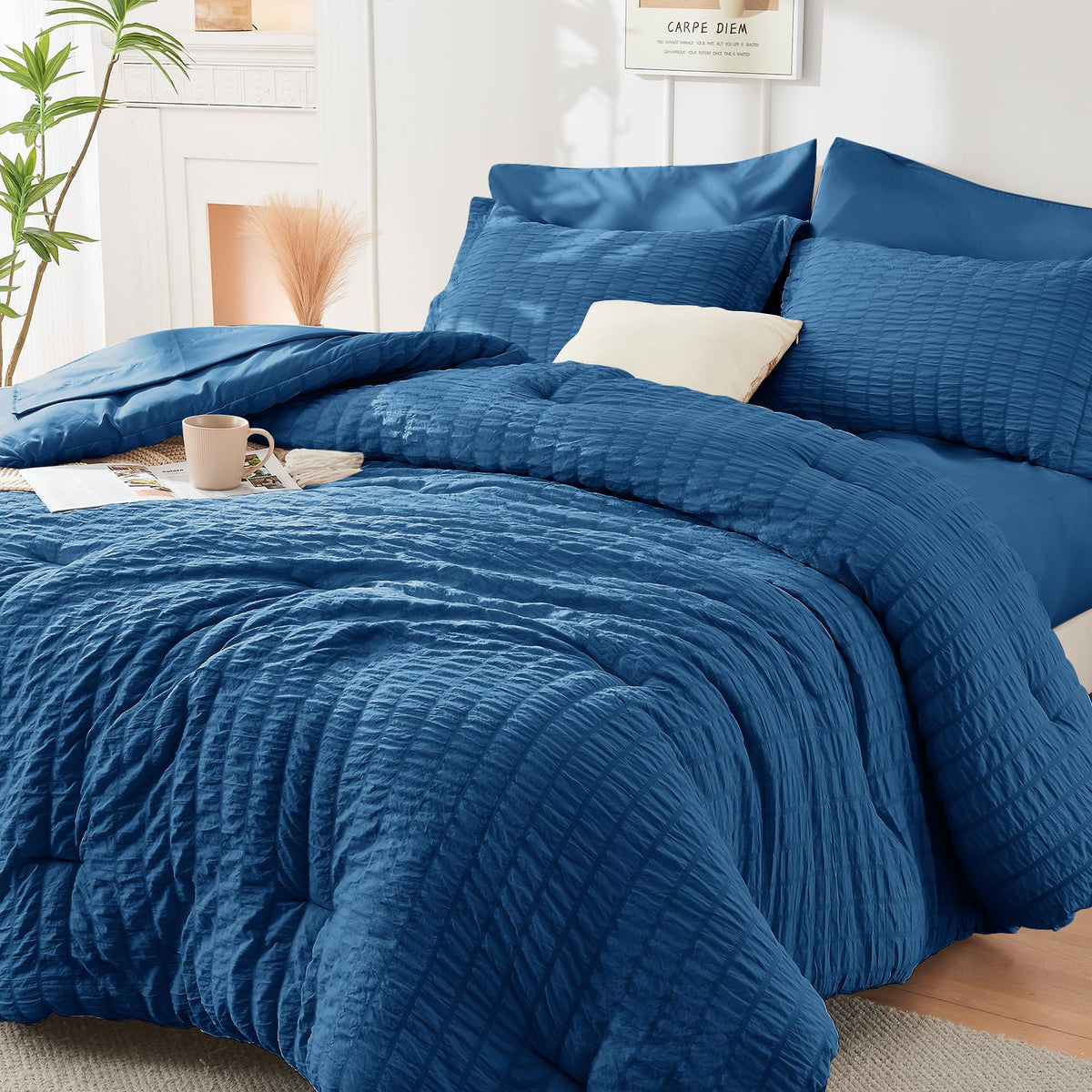 Hymokege Teal Duvet Cover Queen Size, Ultra Soft 3-Piece Seersucker Duvet Cover Set With Zipper Closure, Soft Brushed Microfiber