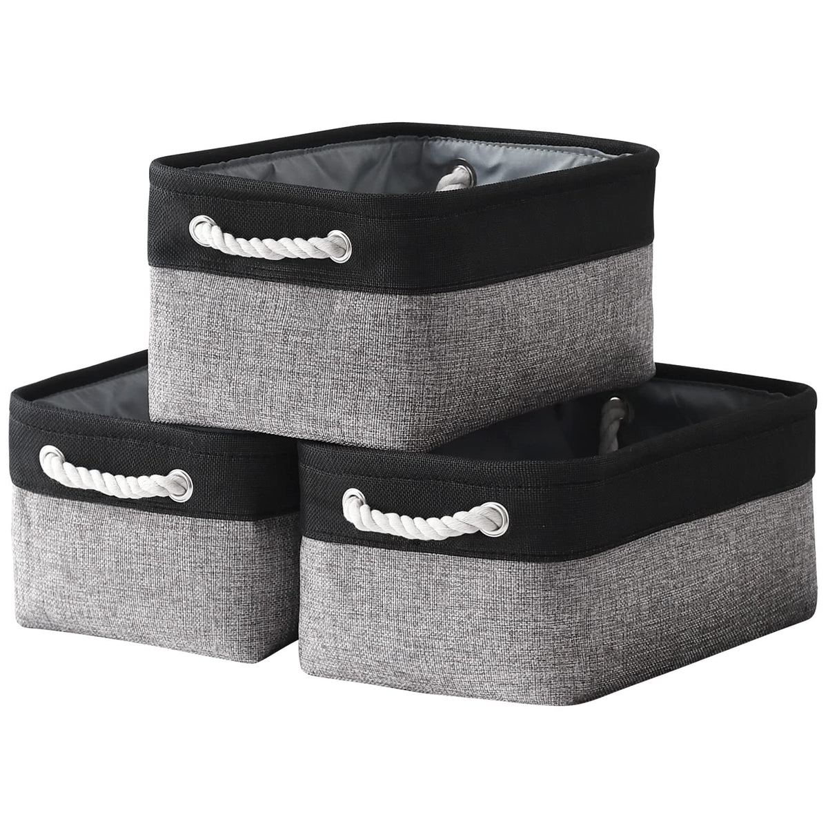 TheWarmHome Storage Basket for Organizing - 14x10x7 inch Medium 3 Pack Collapsible Storage Bin for Shelves with Rope, Fabric Sto