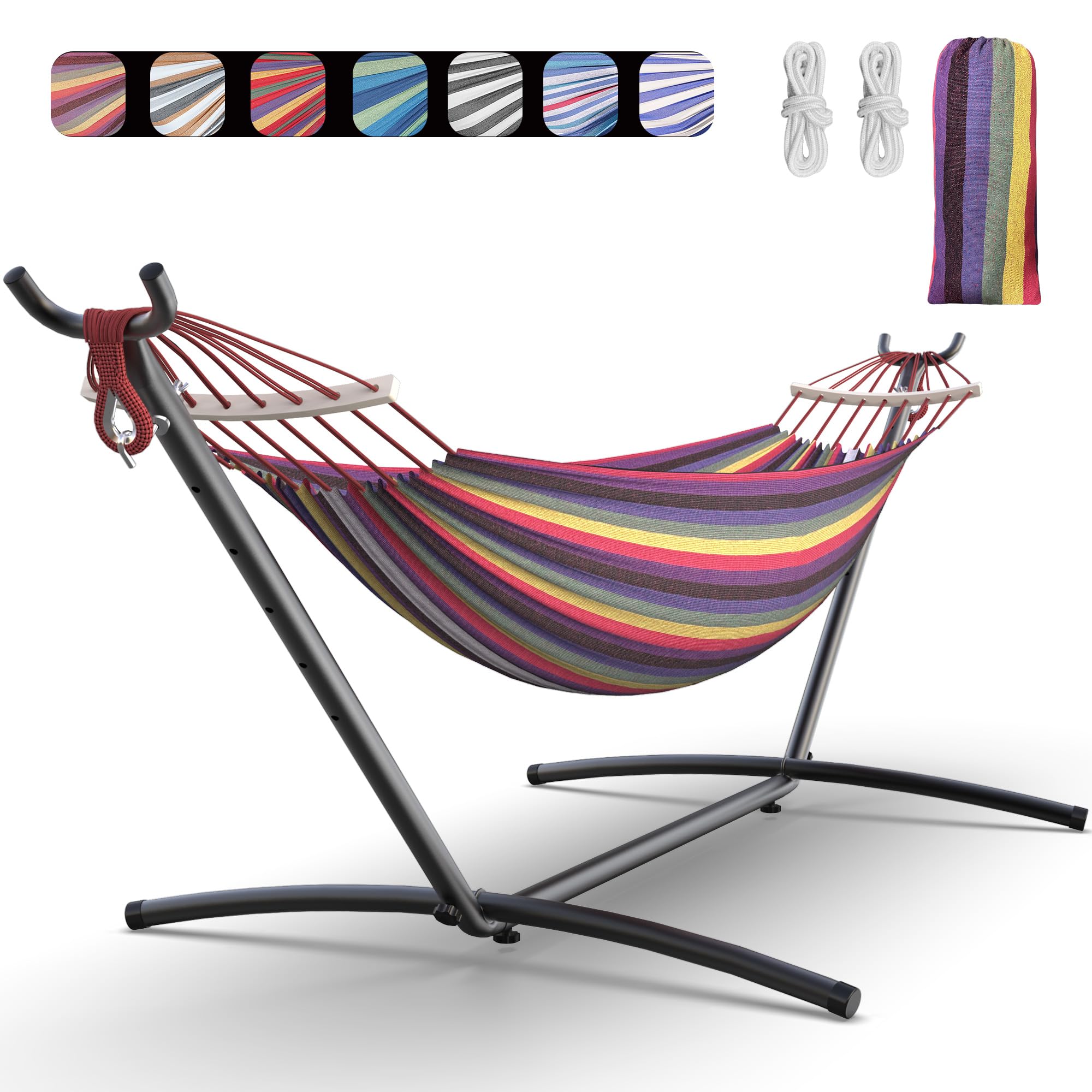 Everyfun Double Hammock With Heavy-Duty Steel Stand,Portable,Easy Assembly,600Lbs Weight Capacity,Suit For Indoor,Yard,Camping,O