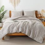 Litanika Linen Queen Size Comforter Sets, 3 Pieces Lightweight Chevron Tufted Bedding Comforter Set, Fluffy Down Alternative Com
