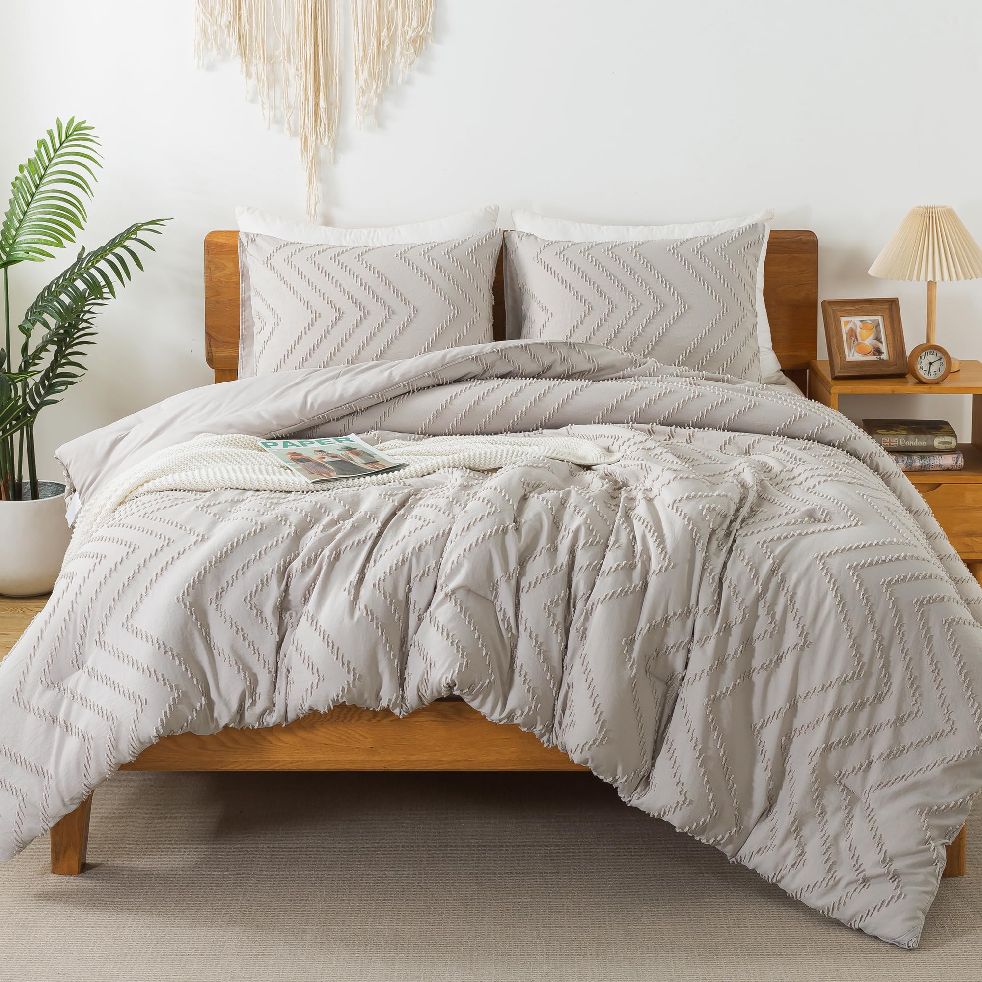 Litanika Linen King Comforter Set, 3 Pieces Lightweight Gray Tufted Bedding Sets, Down Alternative Comforter Fluffy Bed Set Gift