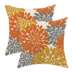 Fall Burnt Orange Outdoor Pillow Covers 18x18 Inch Set of 2 Mustard Yellow Grey Dahlia Floral Decor Throw Pillows Modern Geometr