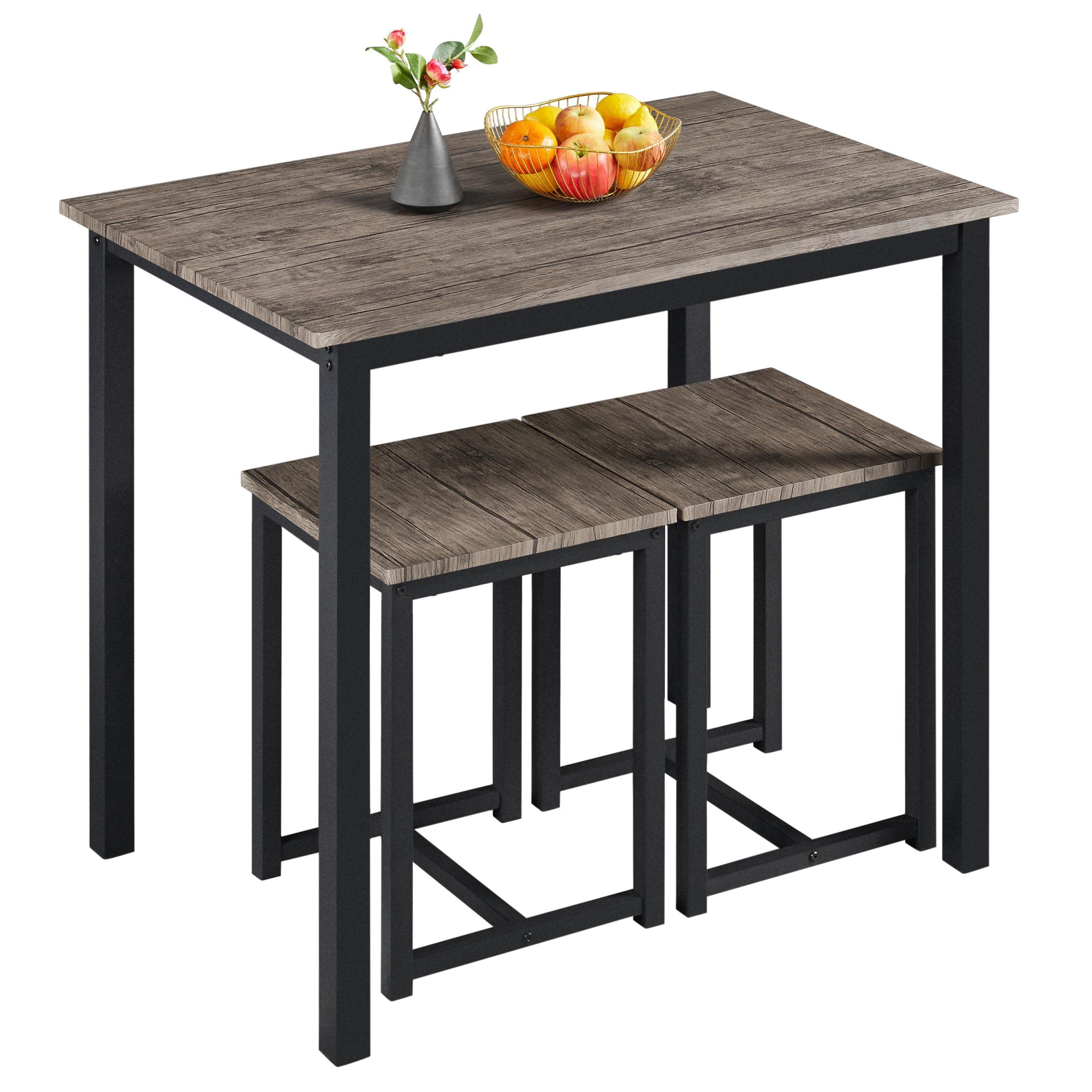Yaheetech 3 Piece Dining Table Set - Kitchen Table & Chair Sets for 2 - Compact Table w/ 2 Stools & Space Saving Design for Dini