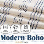 Jinchan Boho Kitchen Curtains Linen Tier Curtains 36 Inches Bohemian Cafe Small Drapes Striped Mudcloth Farmhouse For Bathroom Rv Camper Light Filtering Rod Pocket 2 Panels Blue On Beige