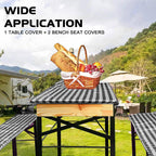 bealy 8ft Picnic Table and Bench Covers Set, Waterproof Vinyl Flannel Backing, Black Grid Pattern