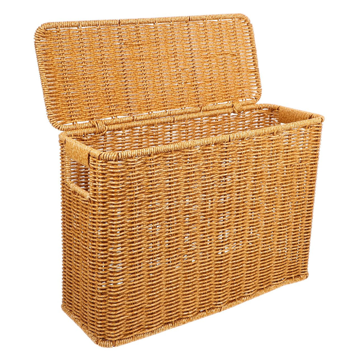 UPKOCH Woven Basket with Lid and Handle Narrow Tall Storage Box 15 Inch Decorative Organizer for Magazines Toys and Household Su