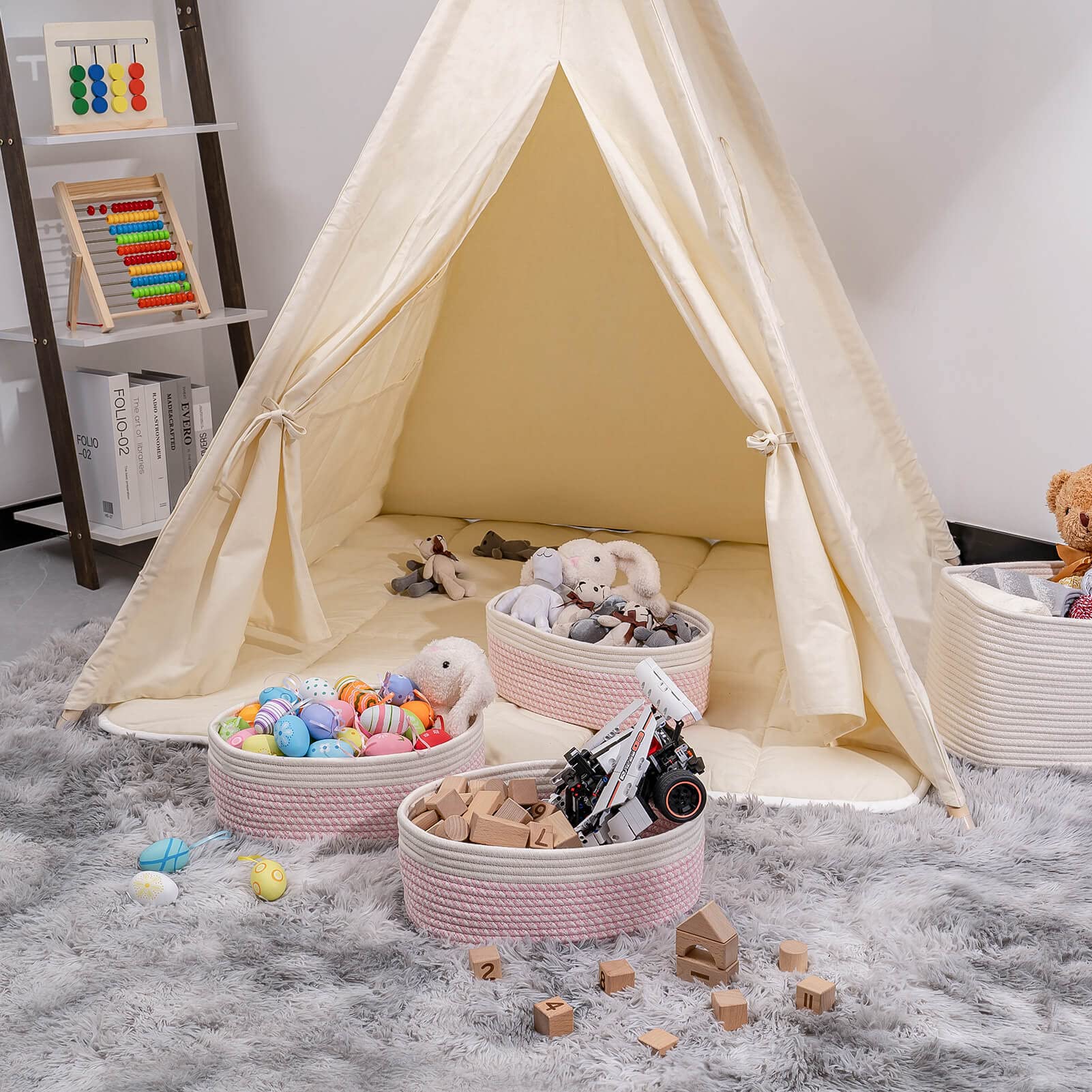 Kriitools Off White&Mixed Pink Shelf Basket To Store And Organize Household Items/Baskets&Bins For Daily Storage &Organizing/Wov