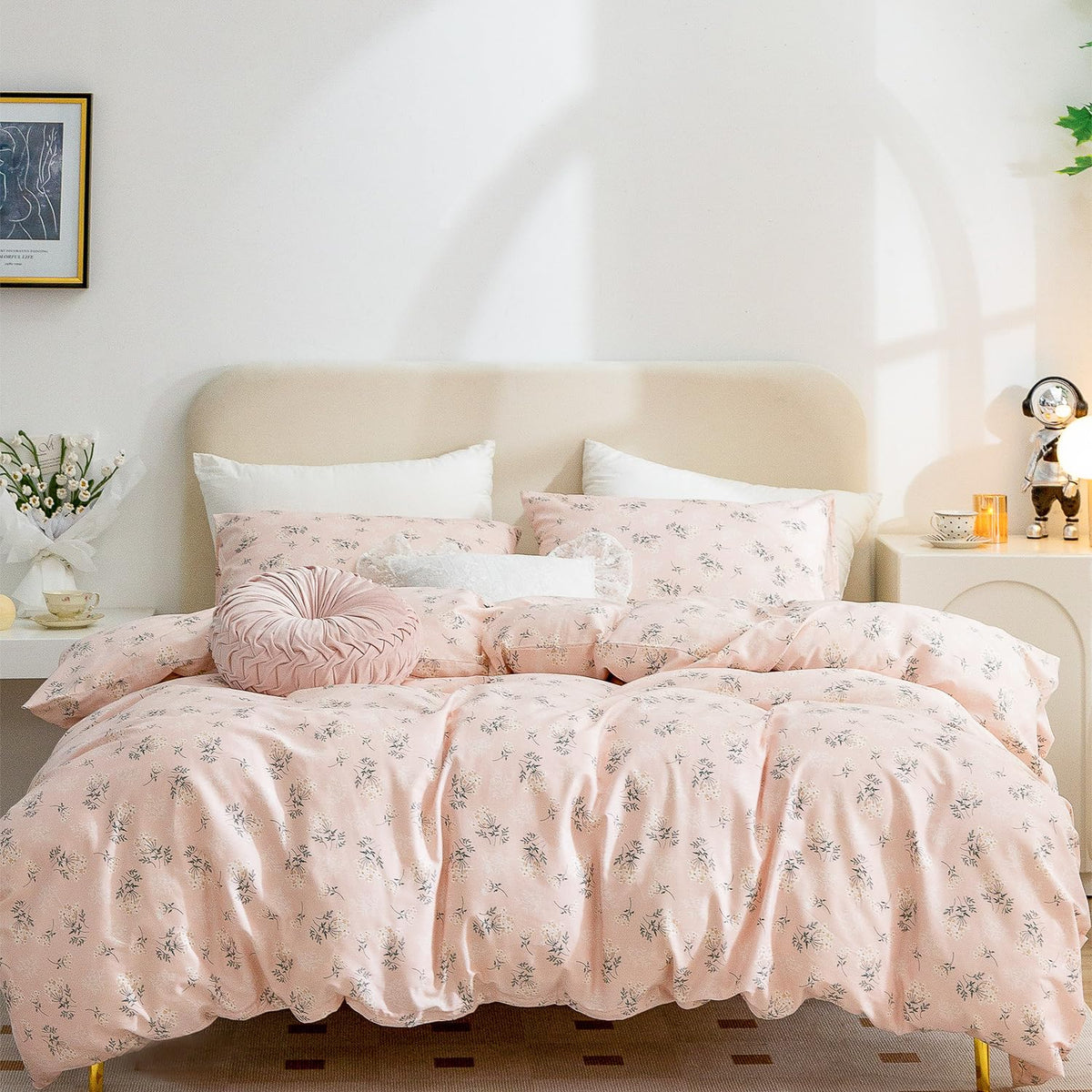 Twin Duvet Cover Flower, Brushed Microfiber 3 Pieces Floral Bedding Set Twin, Garden Style Flower Pattern Flower Duvet Cover Twi