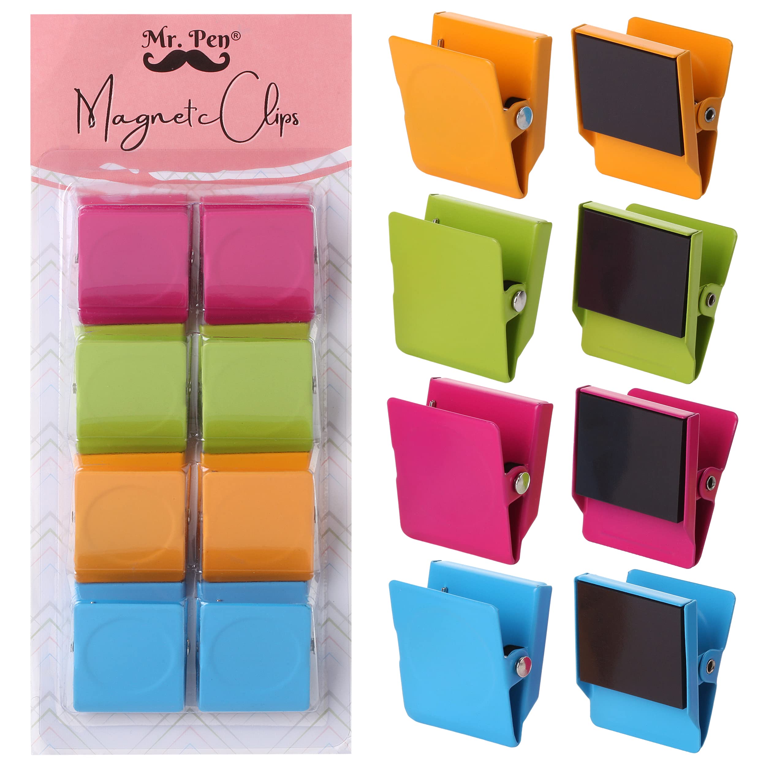 Mr. Pen- Magnetic Clips, 8 Pcs, Assorted Color, 1.2   , Metal Clips, Refrigerator Magnets