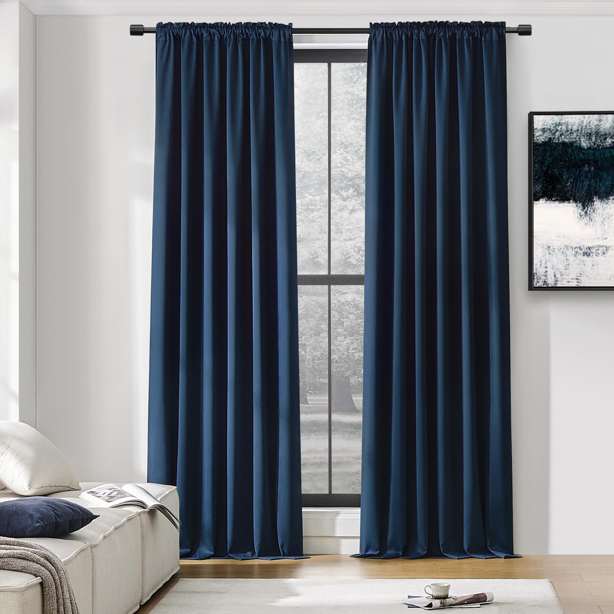Donren 108 Inches Long Curtains - 2 Panel Rod Pocket Drapes Blackout Thermal Insulated Curtains For Living Room Bedroom (Navy Bl