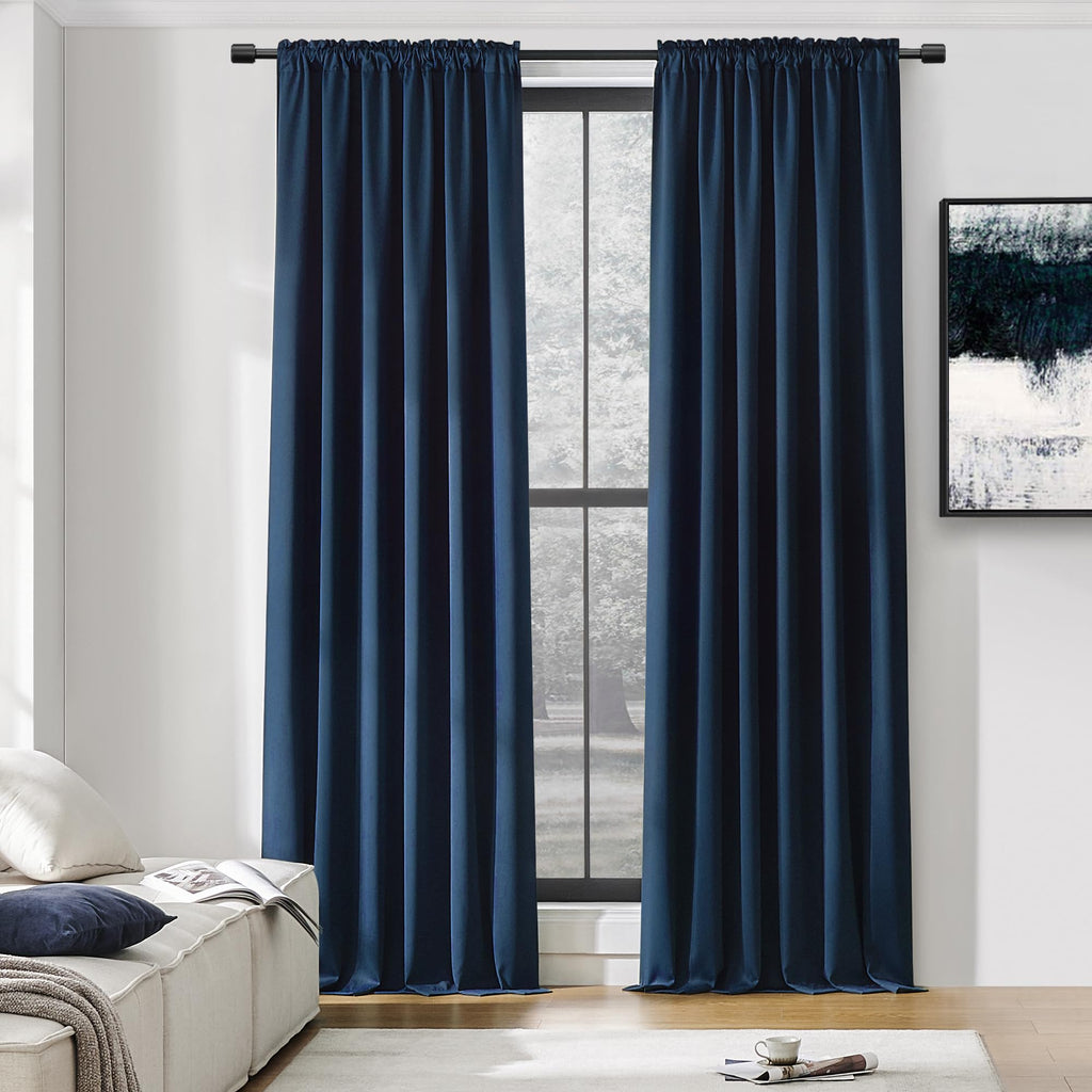 Donren 108 Inch Length Navy Blue Curtain Panels/Drapes For Living Room Solid Energy Efficient Room Darkening Bedroom Curtains Thermal Insulated W 60 X L108 Inch