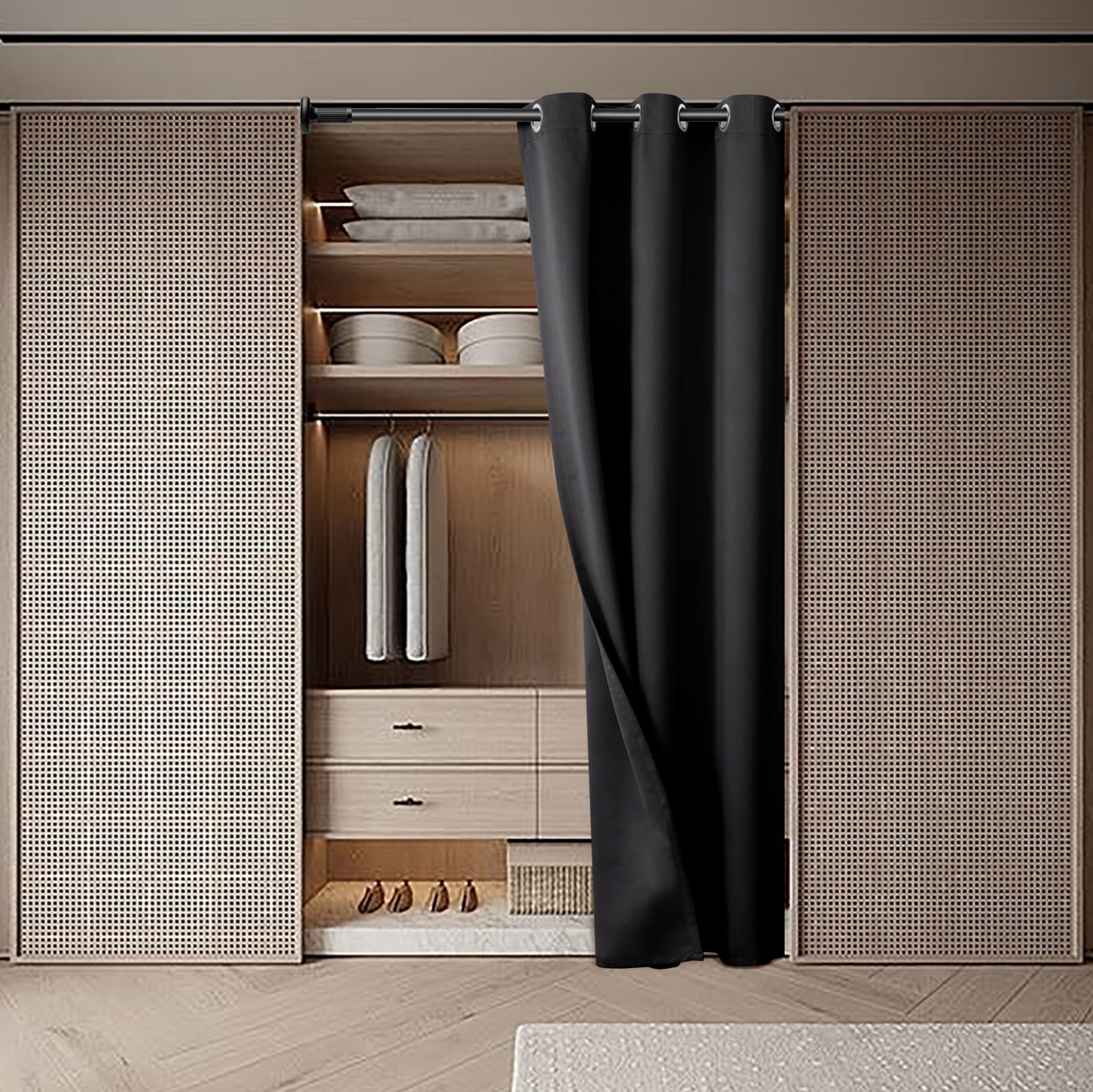 Bgment Black Door Curtain 80 Inch Length For Doorway, Bedroom Closet Curtain, Privacy Thermal Insulated Blackout Grommet Room Divider For Room Separation, 1 Panel, 34 Inch Wide