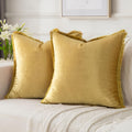 FUTEI Gold Boho Throw Pillow Covers with Tassels 16x16 Inch Set of 2,Soft Velvet Decorative Cushion Case,Home Decor for Couch Be