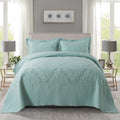 Newlake Quilt Bedspread Set, Light Green Jacquard Embossed Floral Pattern Reversible Embroidered Microfiber Coverlet Sets, Queen