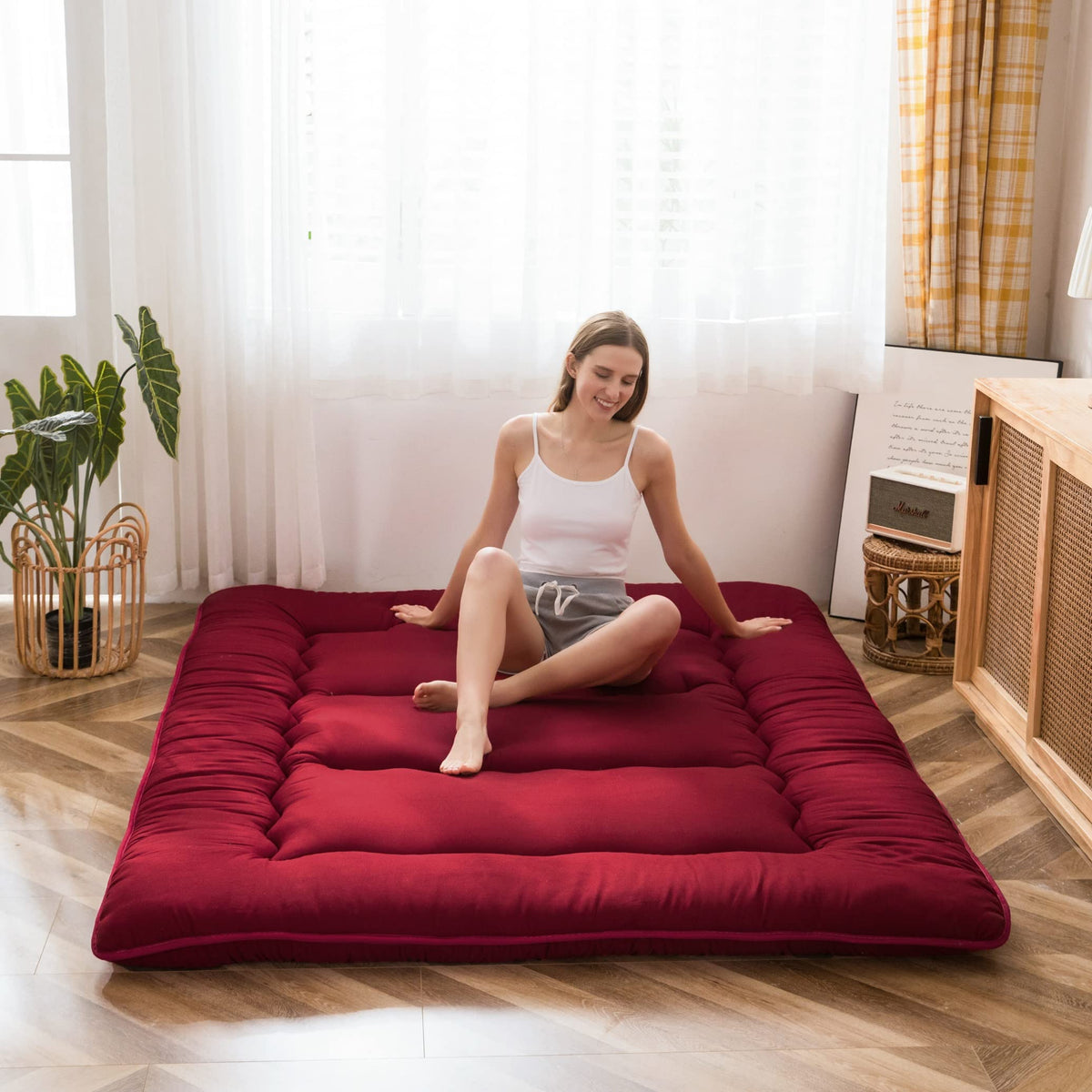 Maxyoyo Japanese Floor Mattress Futon Mattress Thicken Sleeping Pad Mattress Topper Foldable Roll Up Mattress Rolling Up Mattres