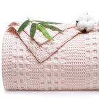 Phf Cooling Waffle Blanket Queen Size, Lightweight 60% Rayon Derived From Bamboo & 40% Cotton Breathable Blanket For Hot Sleepers, Soft And Luxury For Bed Couch And Sofa, 90'X90', Pink