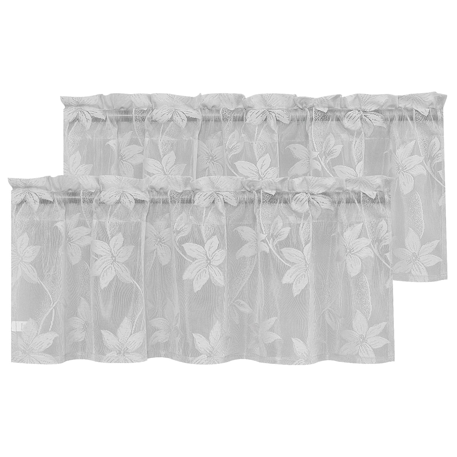 Dwcn 2 Pack Grey Floral Lace Valances For Kitchen - Rod Pocket Half Window Sheer Curtains For Small Window Living Room Cafe, 42