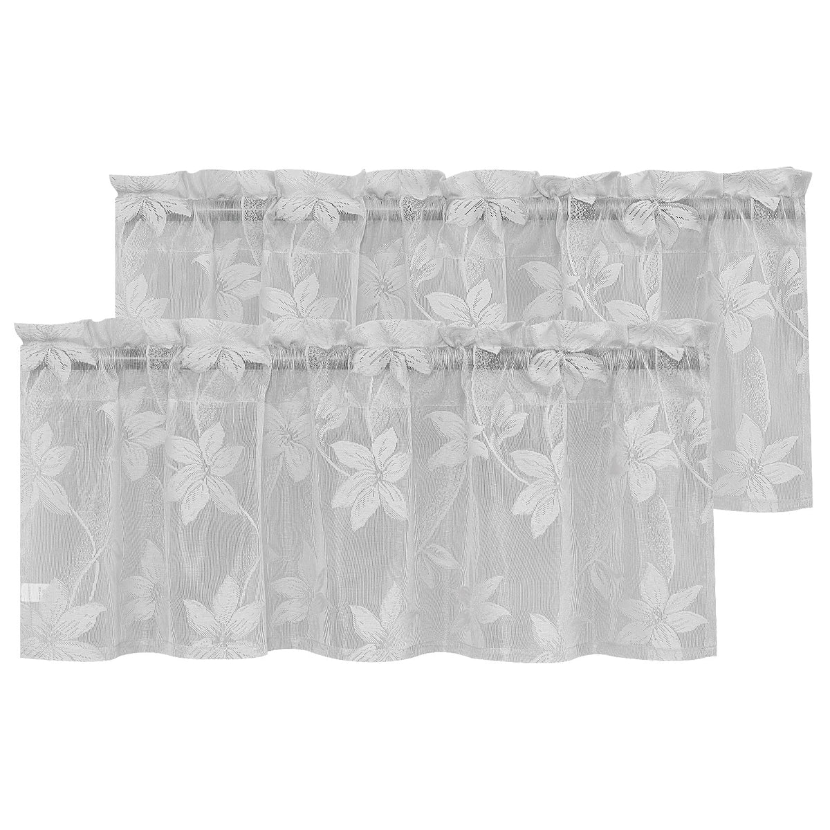 Dwcn 2 Pack Grey Floral Lace Valances For Kitchen - Rod Pocket Half Window Sheer Curtains For Small Window Living Room Cafe, 42