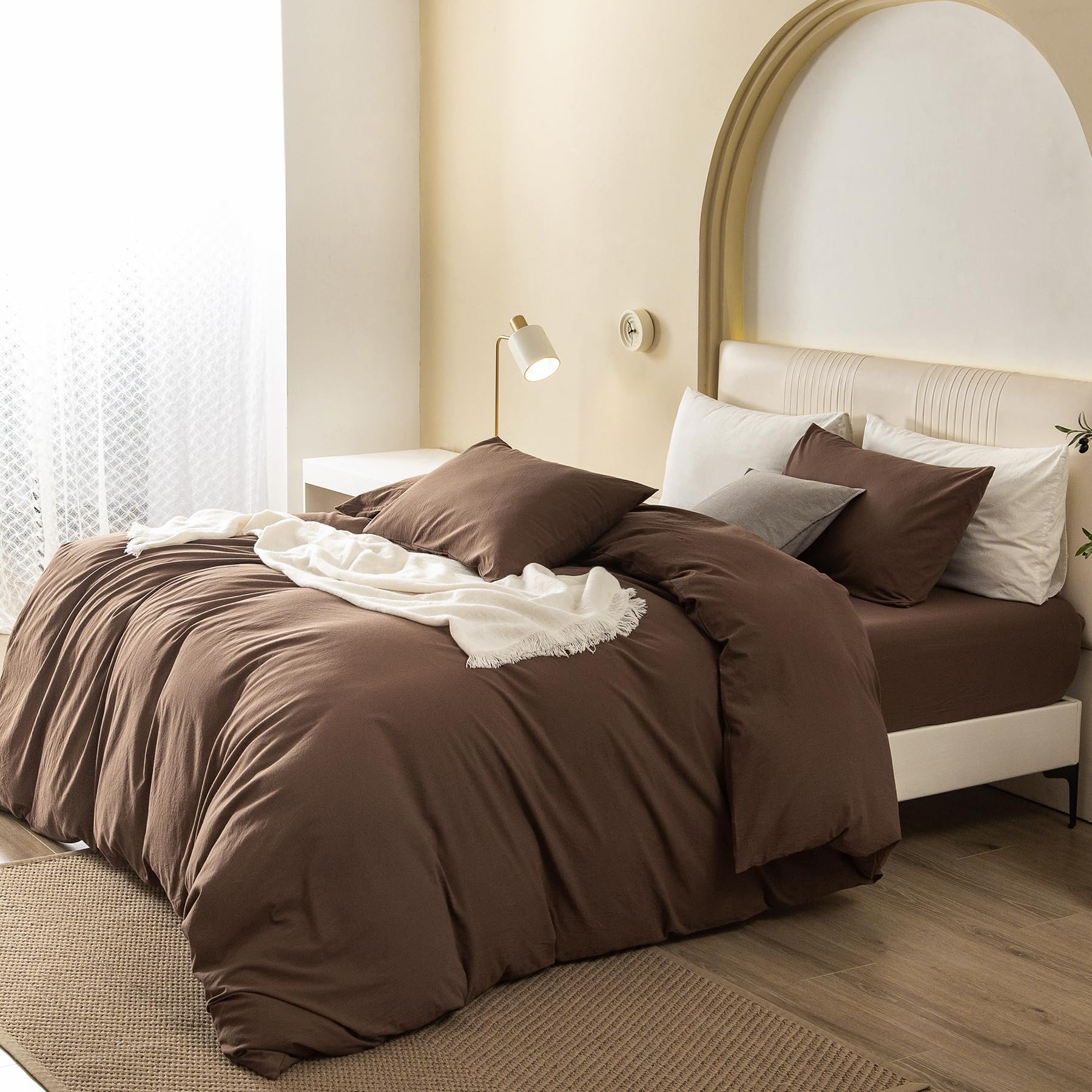 Jiyuan 100% Washed Cotton Duvet Cover Set Comfy Simple Style Soft Breathable Textured Durable Linen Feel Bedding For All Seasons