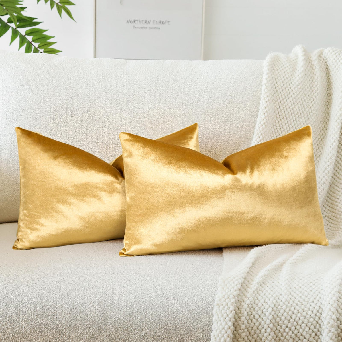 Otostar Velvet Soft Solid Decorative Throw Pillow Covers 12 X 20 Inch Pillow Covers Lumbar Cushion Case Couch Pillowcases For Sofa Bed Home Decor Pack Of 2 (Gold)