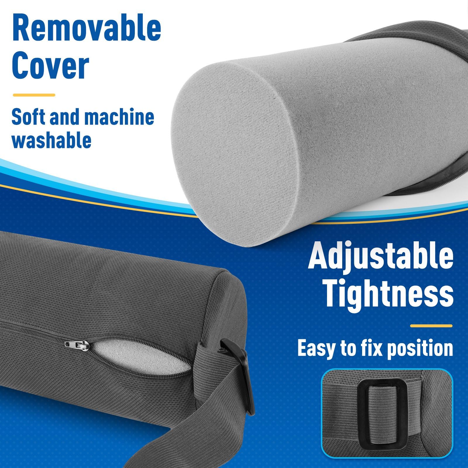 Cushzone Lumbar Roll Support Pillow For Office Chair, Car, Gaming Chair, Memory Foam Back Cushion With Washable Cover For Relieving Back Pain & Improving Posture,Grey