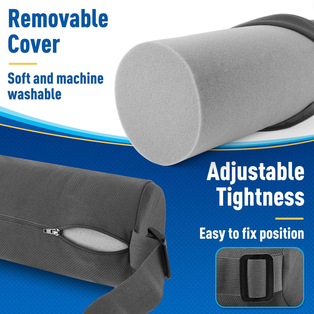 Cushzone Lumbar Roll Support Pillow For Office Chair, Car, Gaming Chair, Memory Foam Back Cushion With Washable Cover For Relieving Back Pain & Improving Posture,Grey
