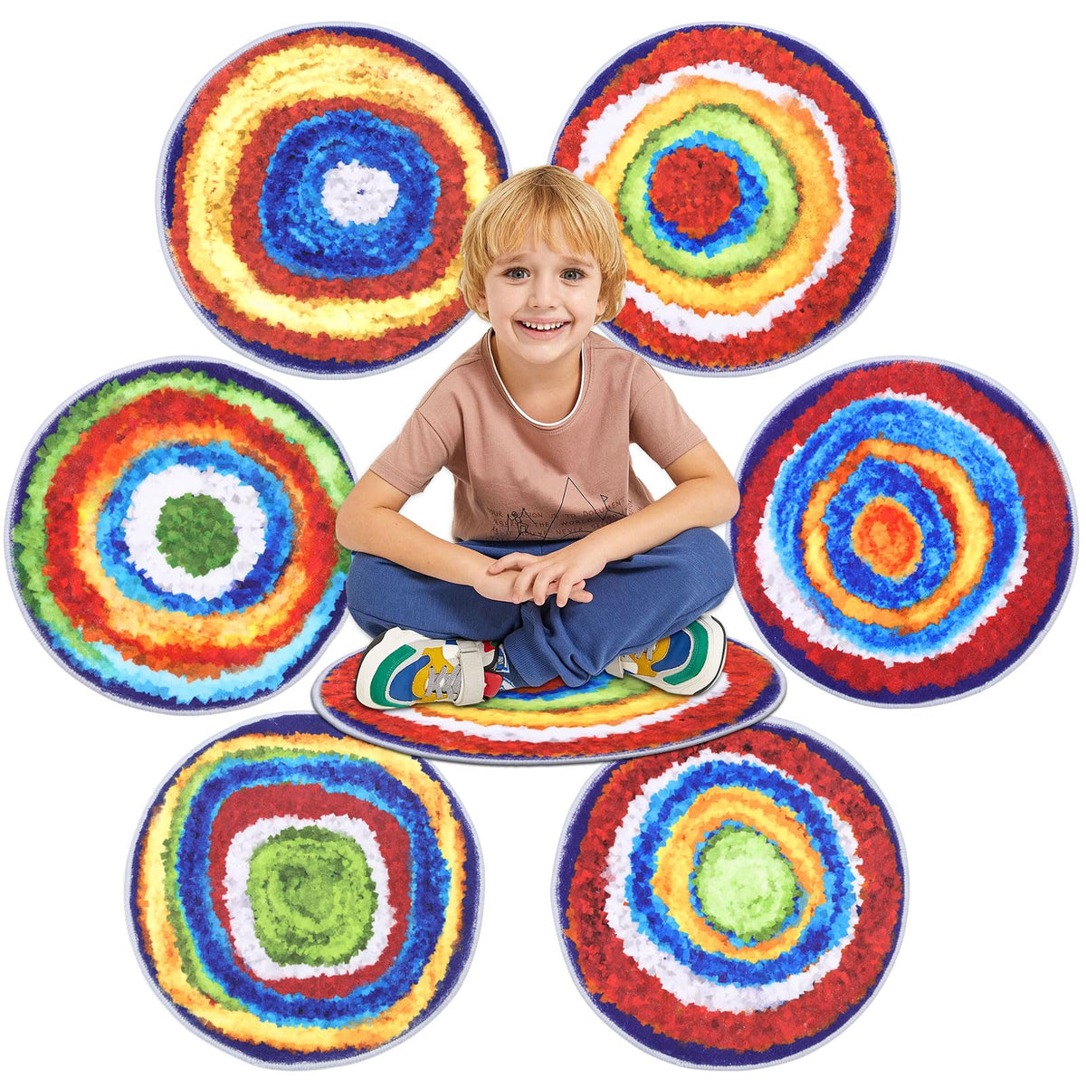 Hiiarug Kids Crazy Carpet Circle Seats 6Pcs 16' Round Carpet Circles Soft Non Slip Classroom Floor Seating Washable Carpet Spot