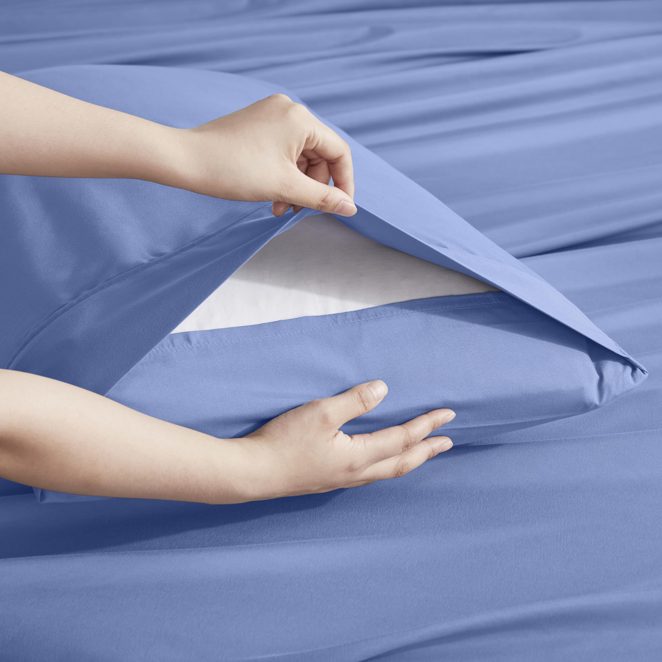 Nestl Extra Deep Pocket Split King Sheet Set - 7 Pc Soft Microfiber Split King Sheet Sets Deep Pocket - Fade Resistant Bedding Sheets & Pillowcases - Split King, Calm Blue