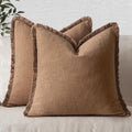 Miulee Decorative Throw Pillow Covers Neutral Linen Fringe Throw Pillows Euro Shams Set Of 2 Brown Boho Farmhouse Cushion Covers For Couch Sofa Bed Living Room Spring Home Decor 22X22 Inch
