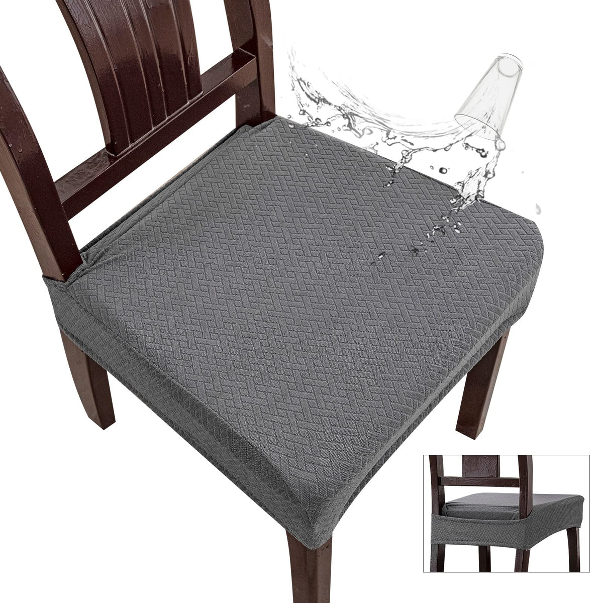 Genina Waterproof Seat Covers for Dining Room Chair Covers Waterproof Dining Chair Covers (2 PCS-Rear-Covered, Dark Gray)