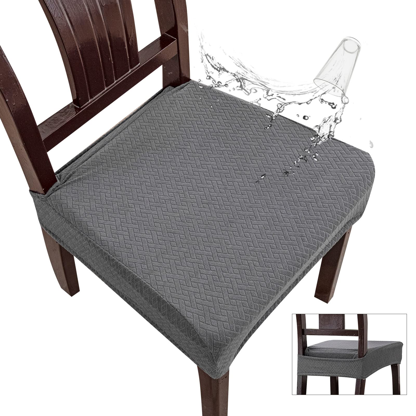 Genina Waterproof Seat Covers for Dining Room Chair Covers Waterproof Dining Chair Covers (4 PCS-Rear-Covered, Dark Gray)