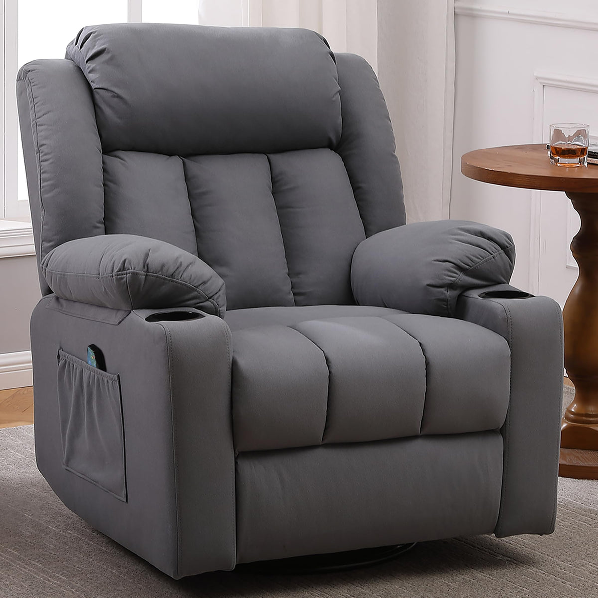 Ketaiyou Rocker Swivel Recliner Chair For Adults, Overstuffed Large Manual Recliner Glider With Massage And Heat, Comfy Soft Fab