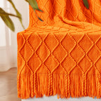 Inhand Fall Throw Blanket Burnt Orange Halloween Decor For Couch, Soft Living Room Home Decor Knitted Blanket, Outdoor Lightweig
