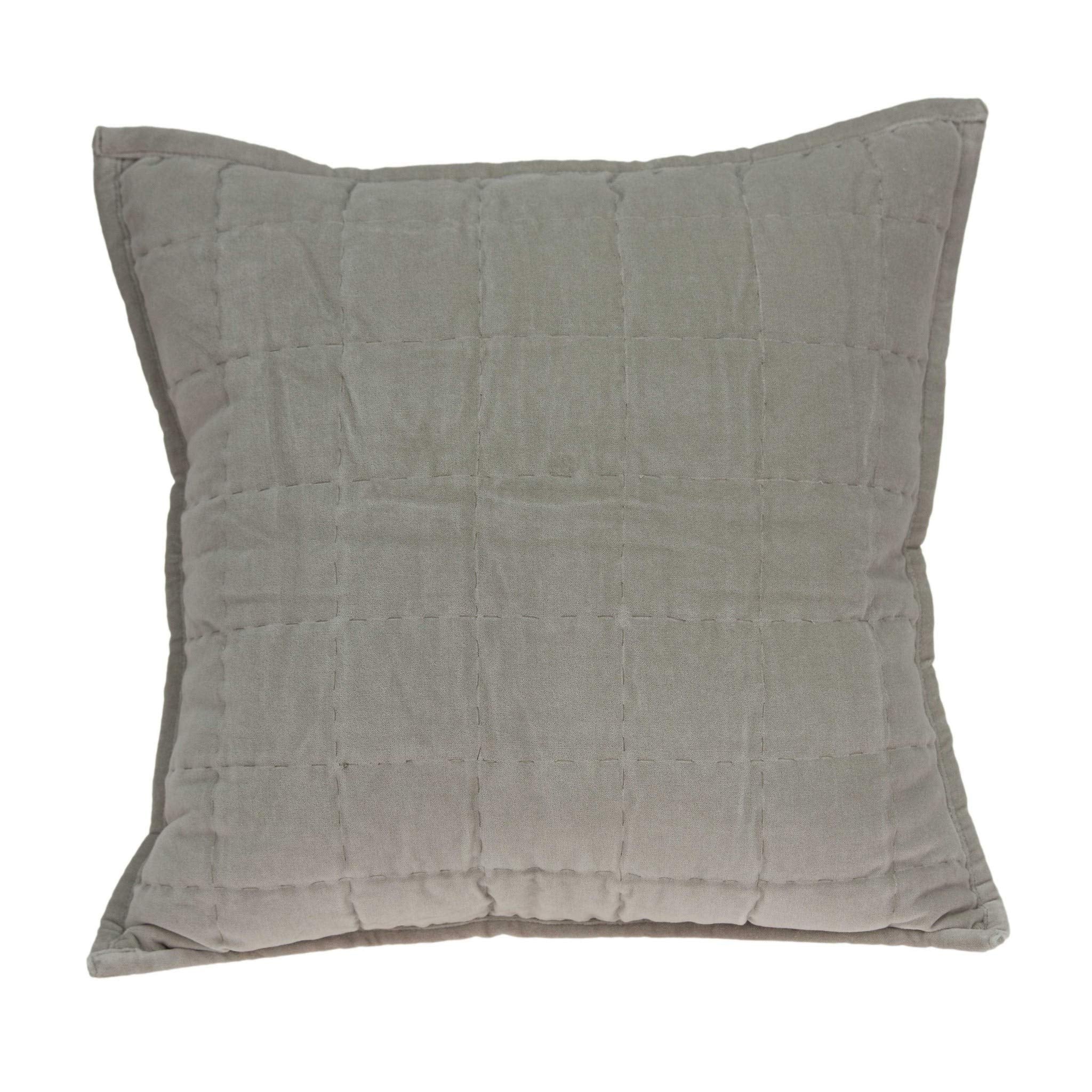 HomeRoots 50% Cotton, 50% Viscose Parkland Collection Kavi Transitional Grey Solid Quilted Pillow Cover with Poly Insert