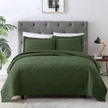 Exq Home Quilt Set Twin Size Olive Green 2 Piece,Lightweight Soft Coverlet Modern Style Squares Pattern Bedspread Set(1 Quilt,1