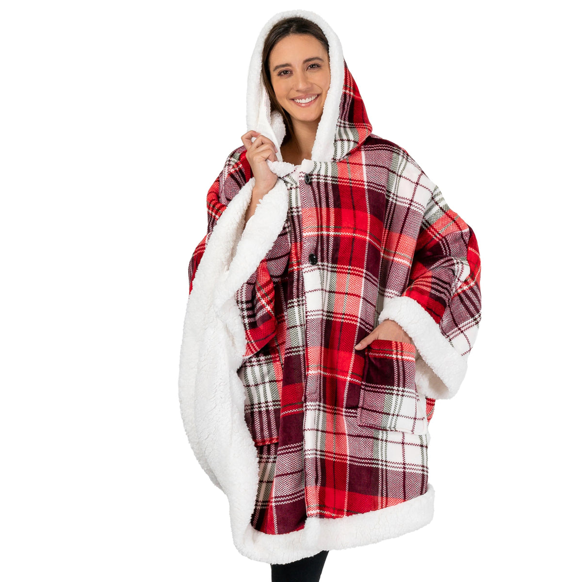 Pavilia Sherpa Fleece Wearable Blanket For Adult Women, Cozy Plush Blanket Poncho Cape With Hood, Super Soft Shawl, Angel Wrap T